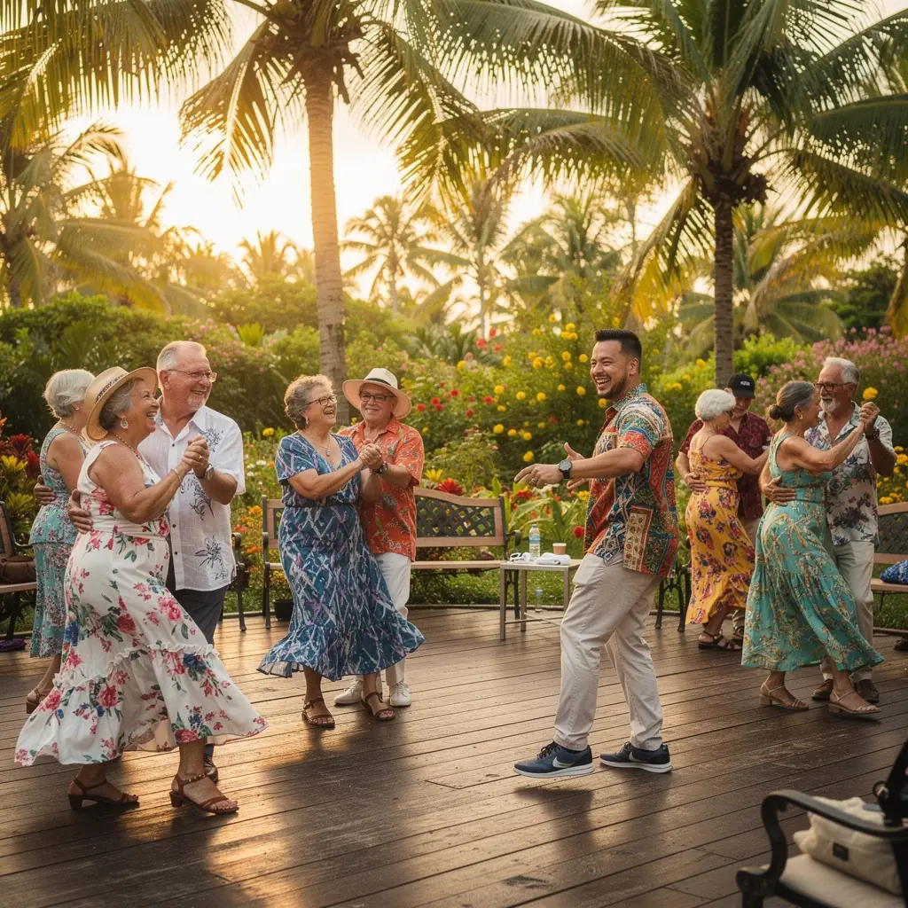 ผู้สูงอายุที่มีความสุขกำลังเดินจ๊อกกิ้งในสวนสาธารณะพร้อมเพื่อน